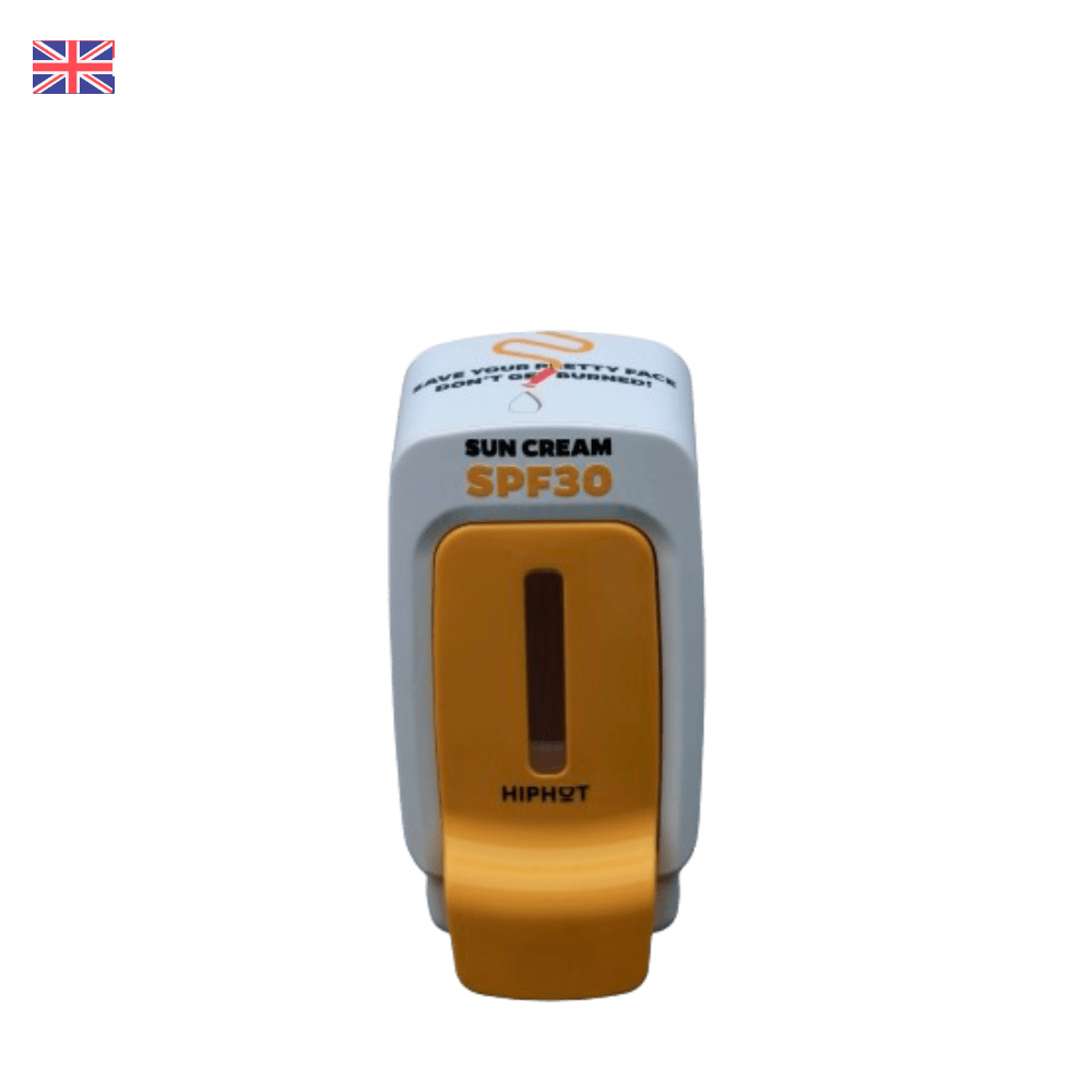 Distributeur de crème solaire SPF 30 500 ml, jaune, texte anglais