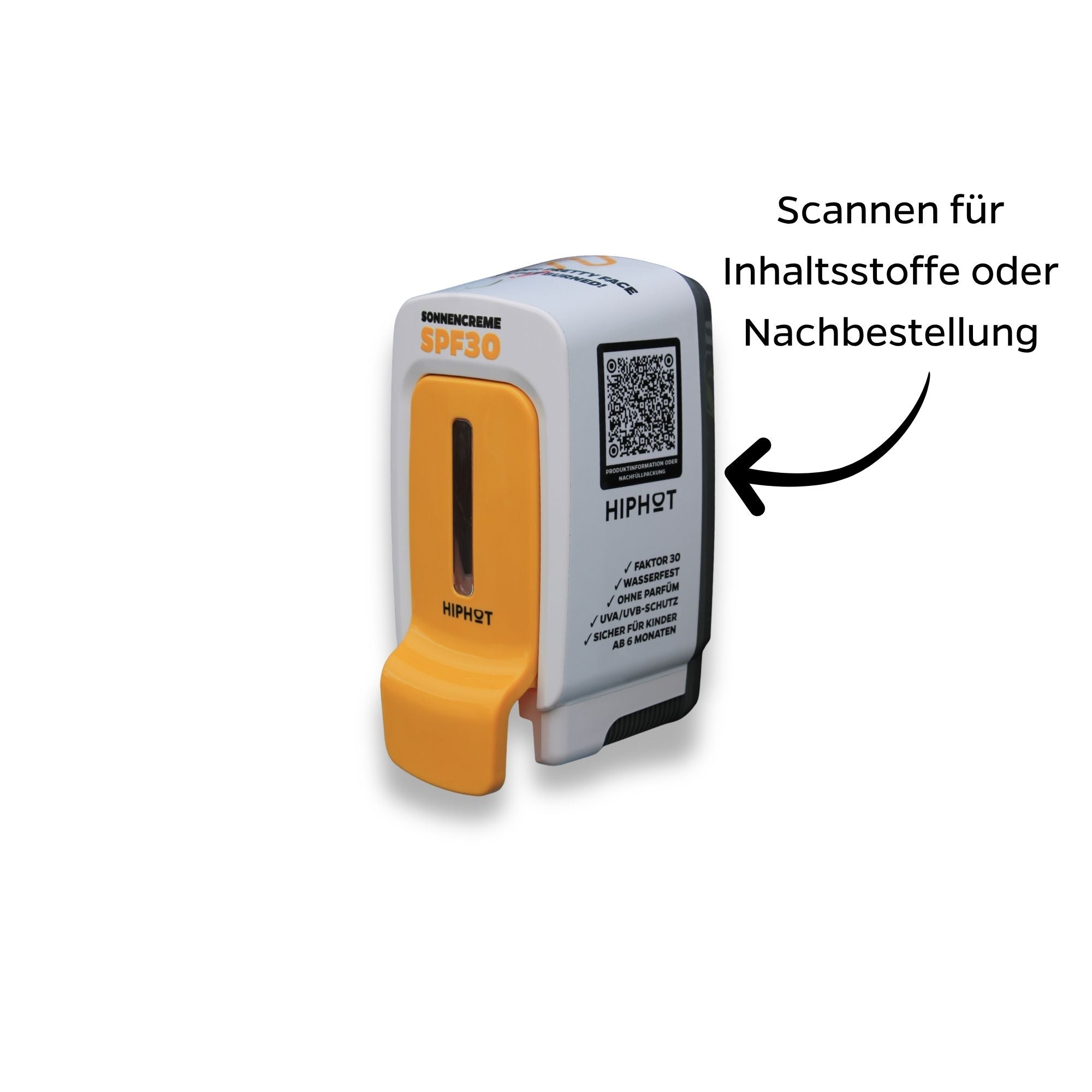 HIPHOT SPF 30 500 ml Spender mit QR-Code für Inhaltsstoffe und Nachbestellung
