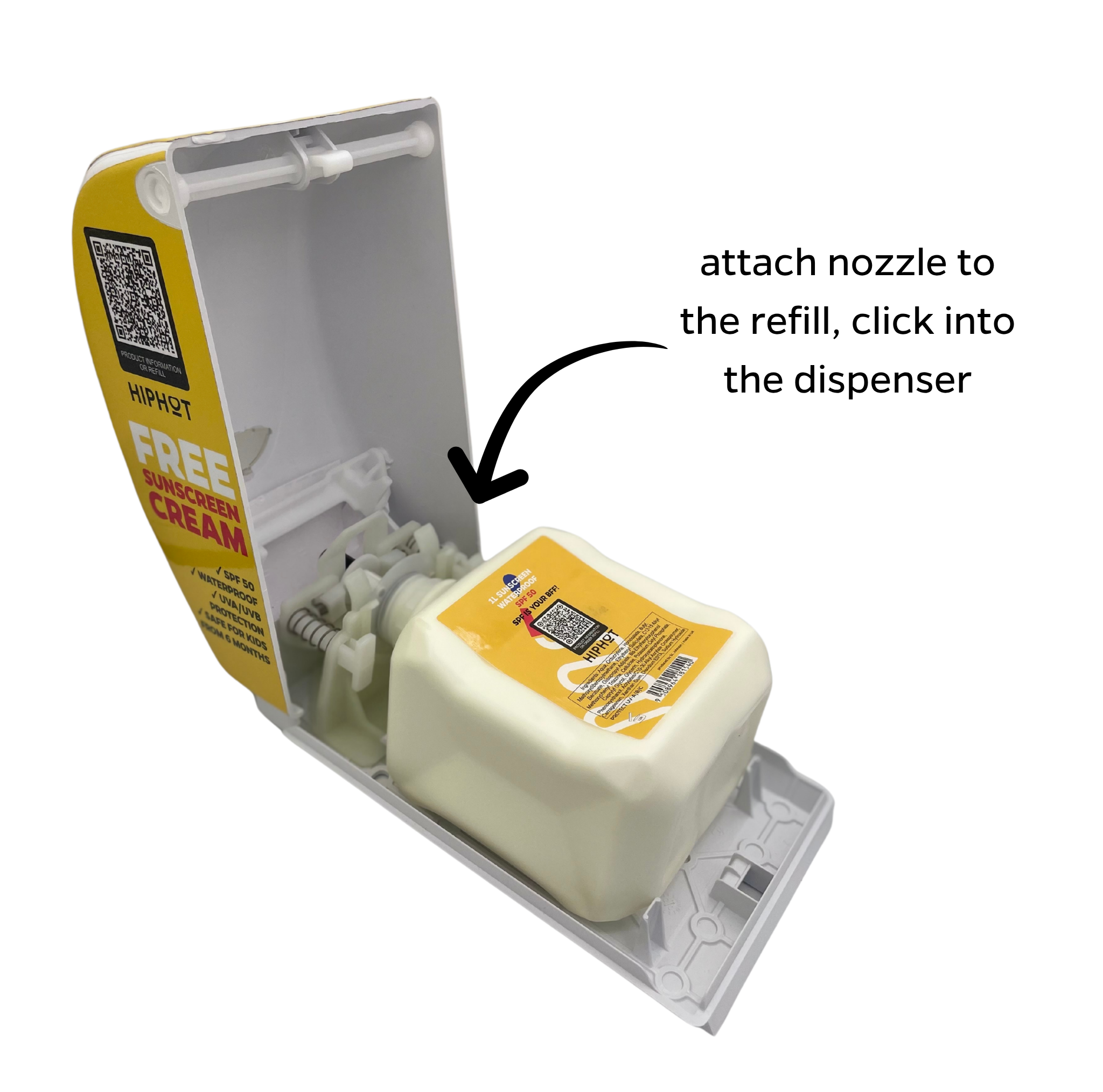 Sunscreen Dispenser Robust Design SPF 50 English Text - HIPHOT sunscreen SPF50 dispenser inside