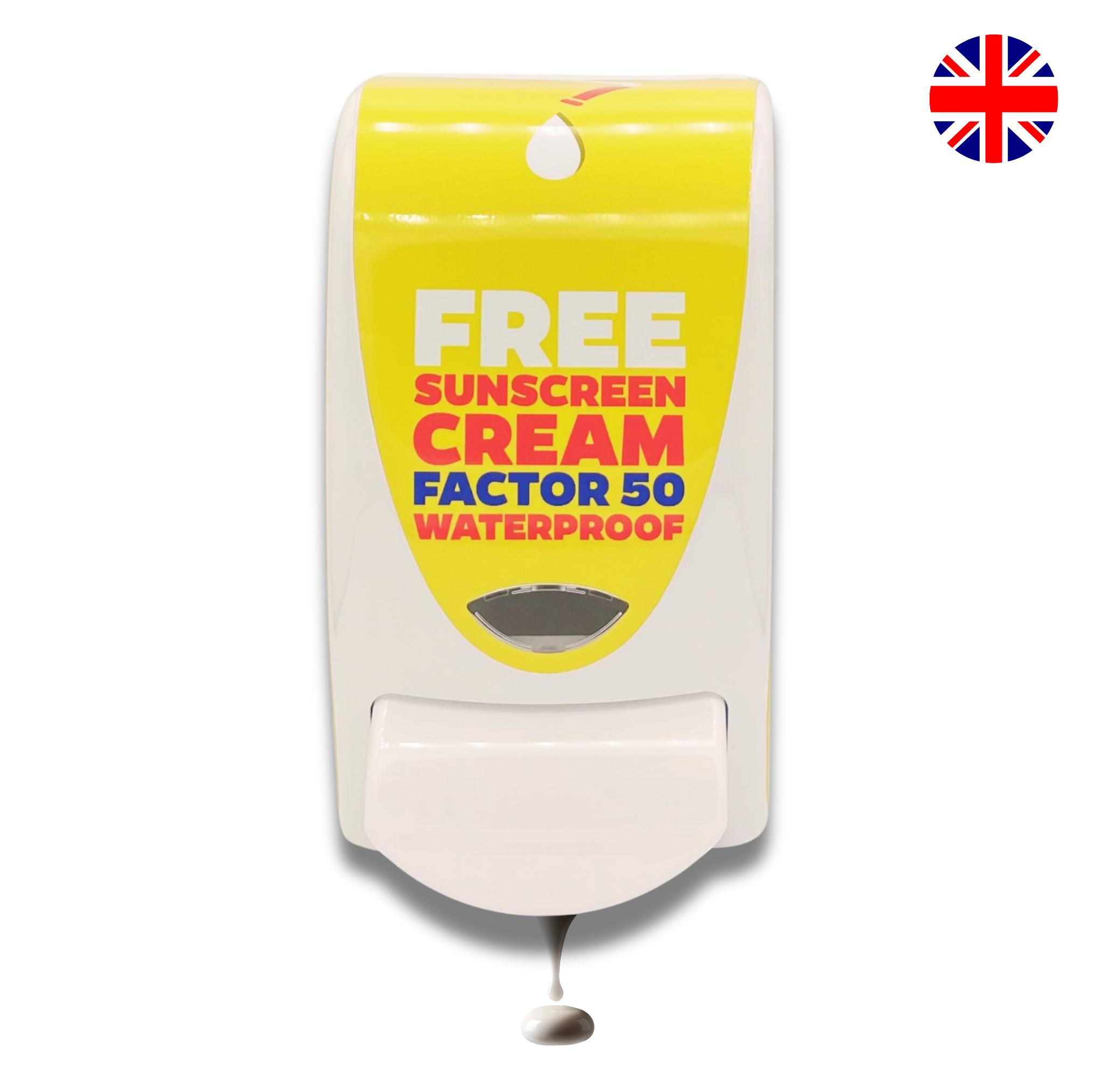 Sunscreen Dispenser Robust Design SPF 50 English Text - SPF50-Yellow_EN-front