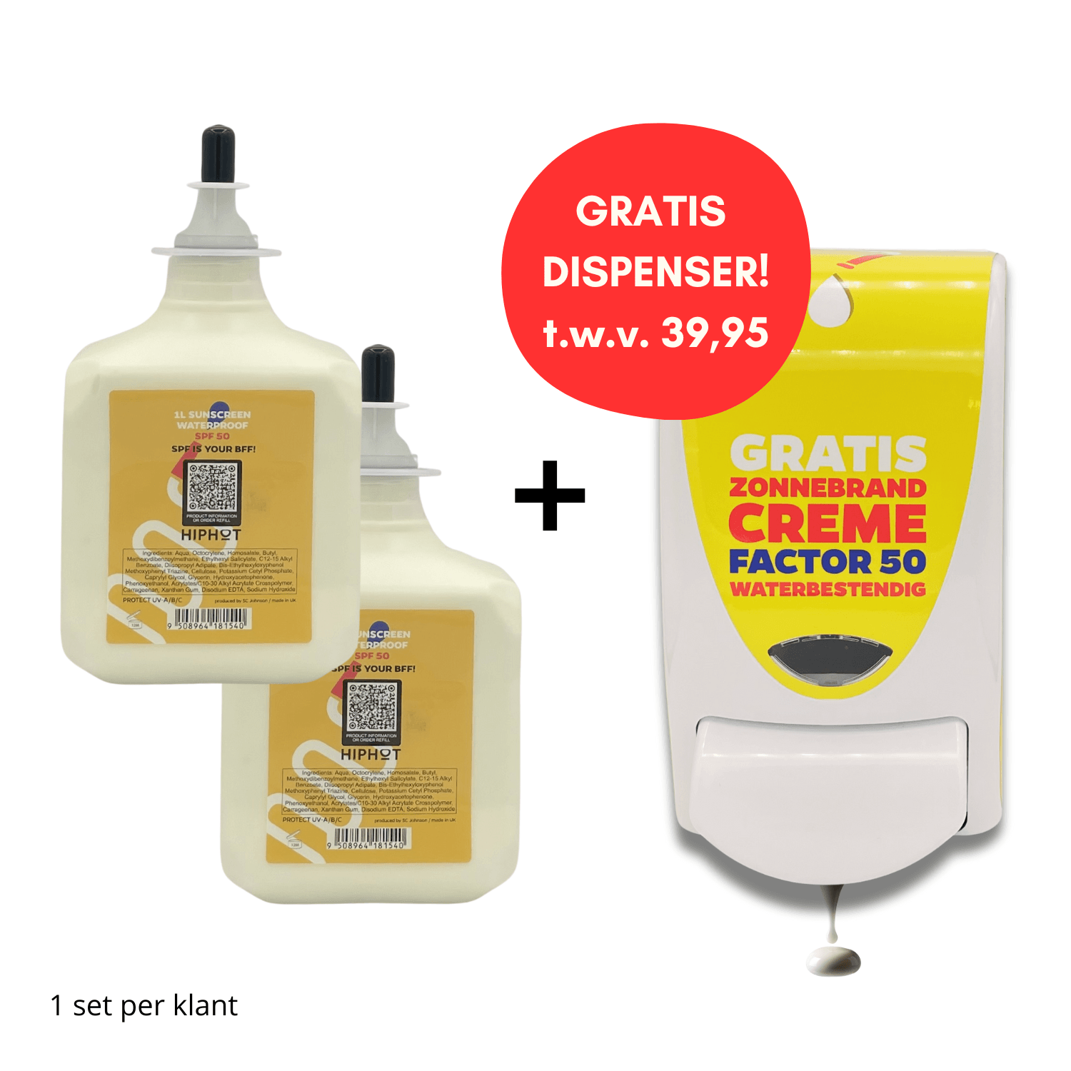 Coffret de 2 L de crème solaire SPF 50 avec distributeur gratuit