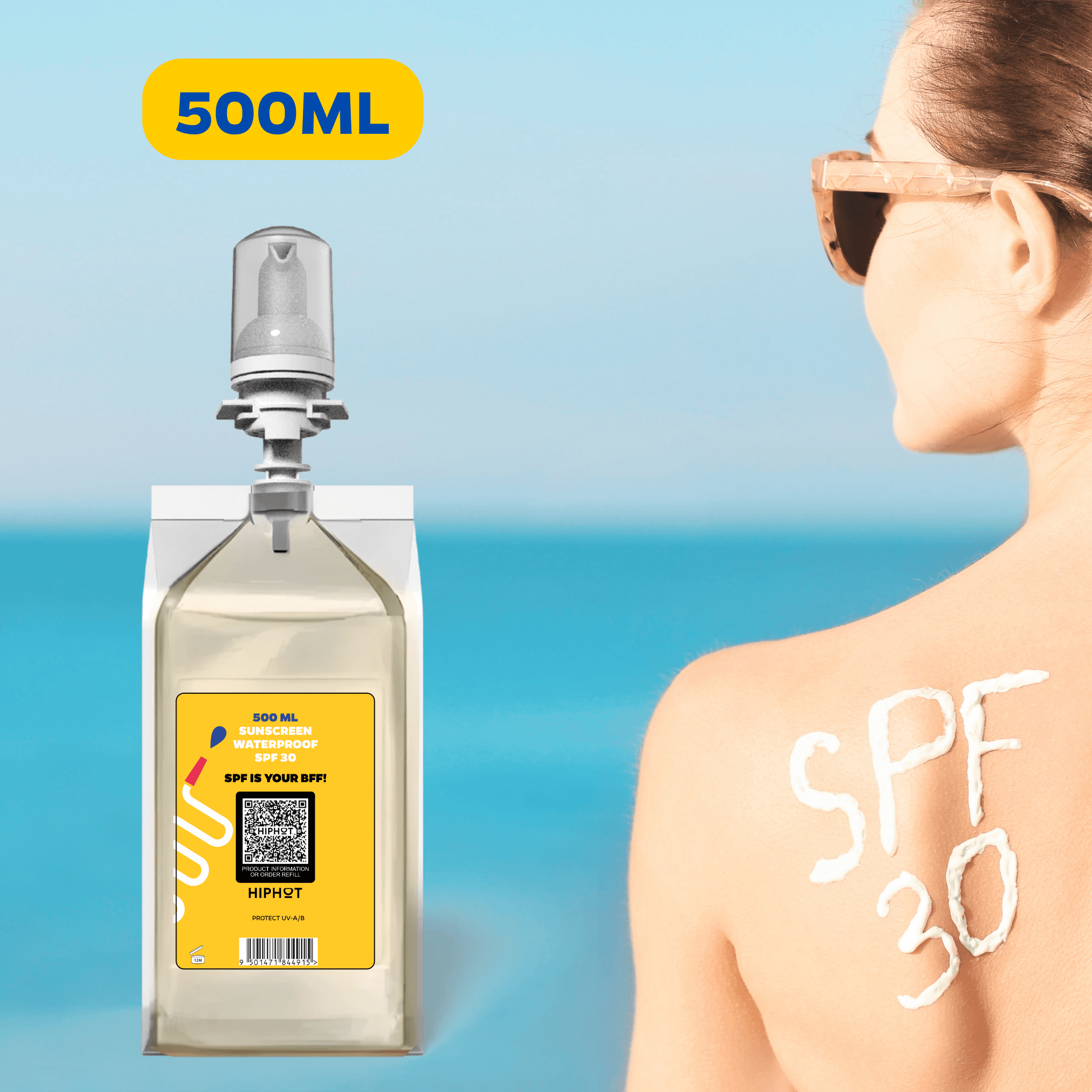 Recharge de crème solaire 500 ml SPF 30 résistante à l'eau pour distributeur