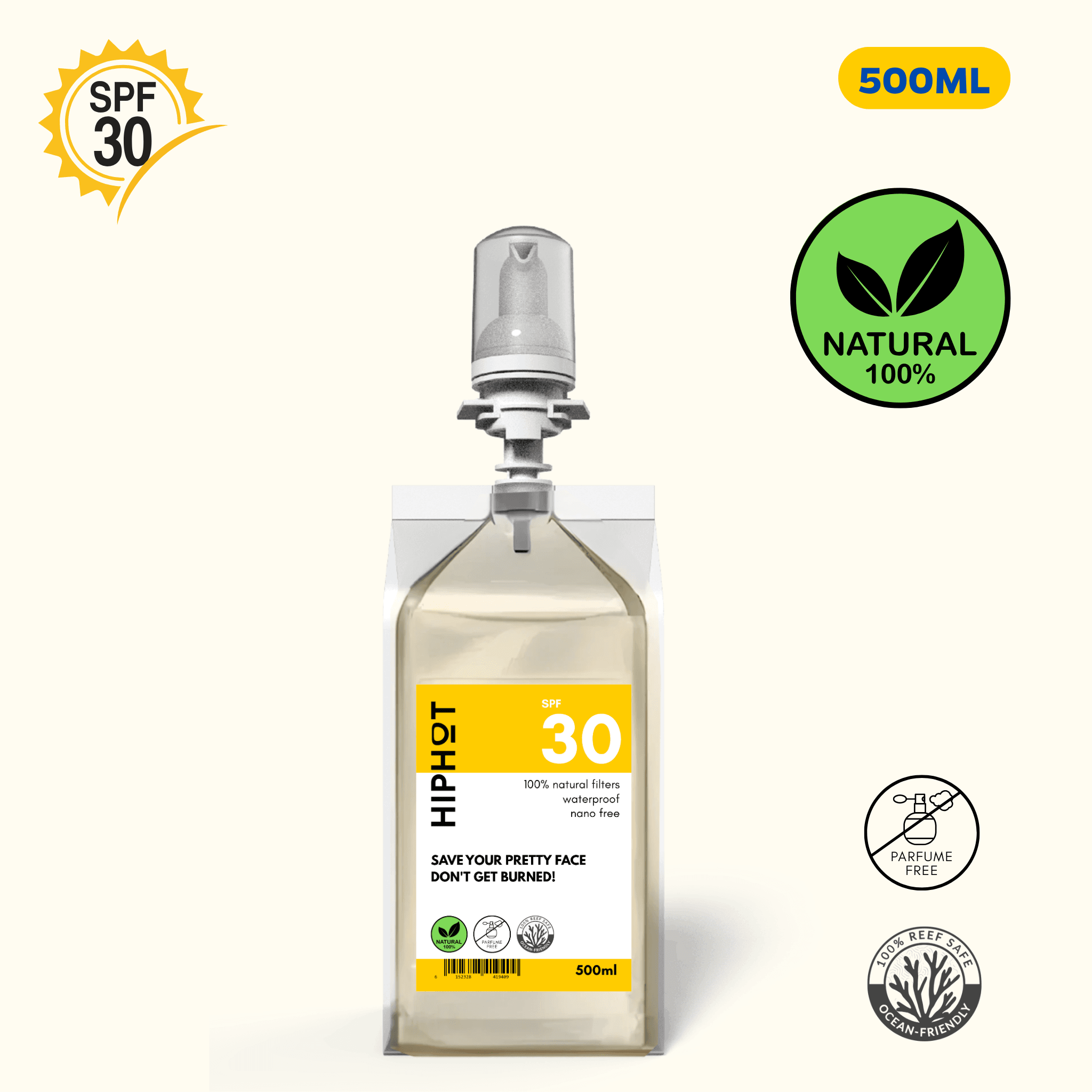 Recharge de crème solaire minérale SPF 30 500 ml résistante à l'eau