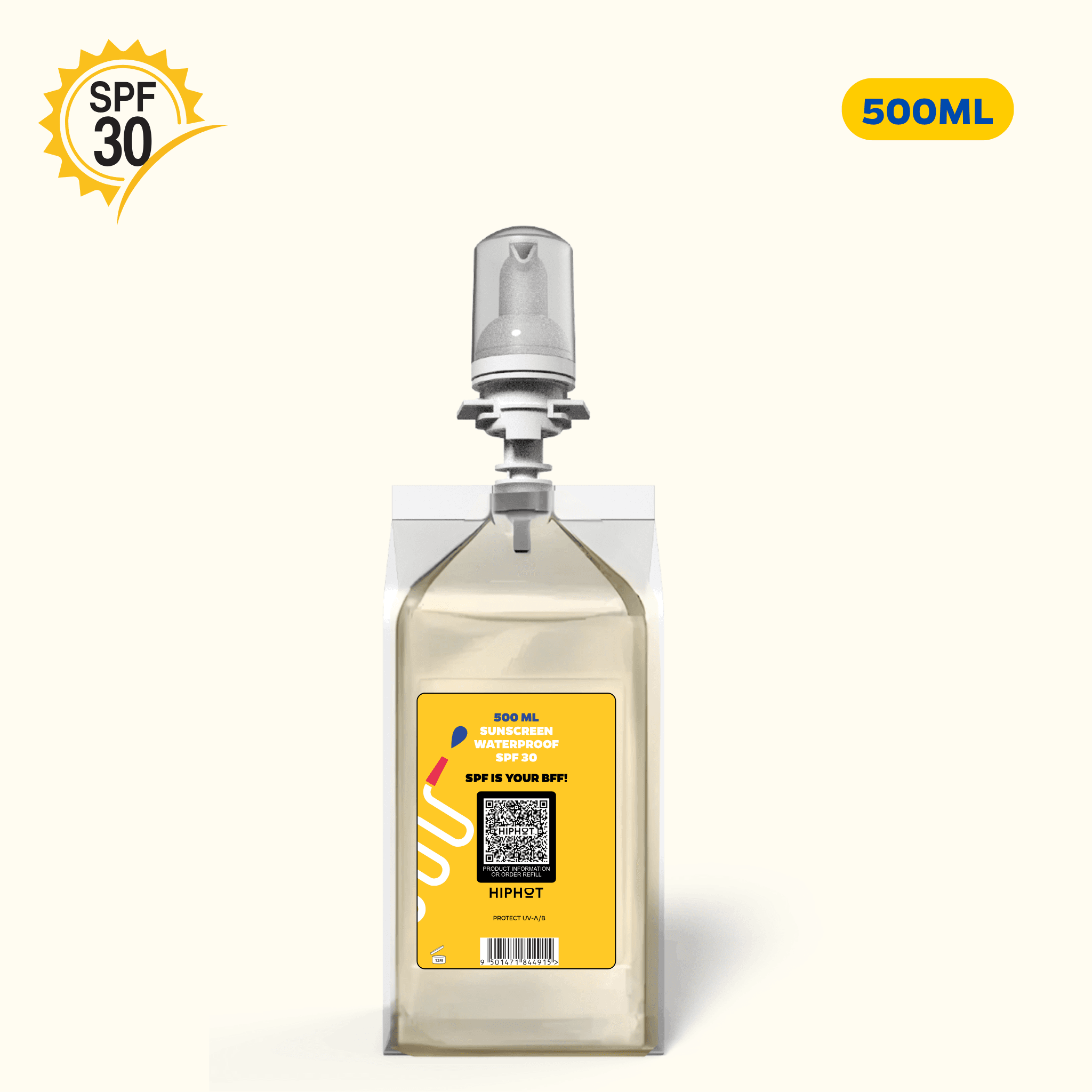 Recharge de crème solaire 500 ml SPF 30 résistante à l'eau pour distributeur
