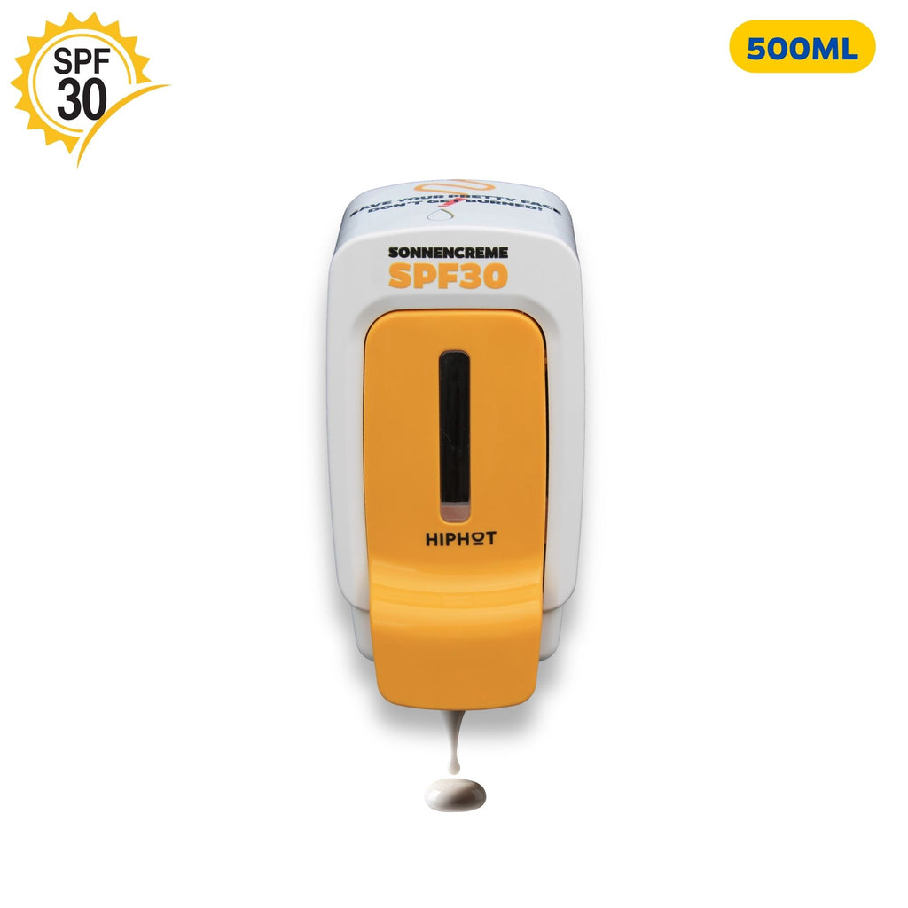 Sunscreen SPF 30 Dispenser 500ml Yellow German Text