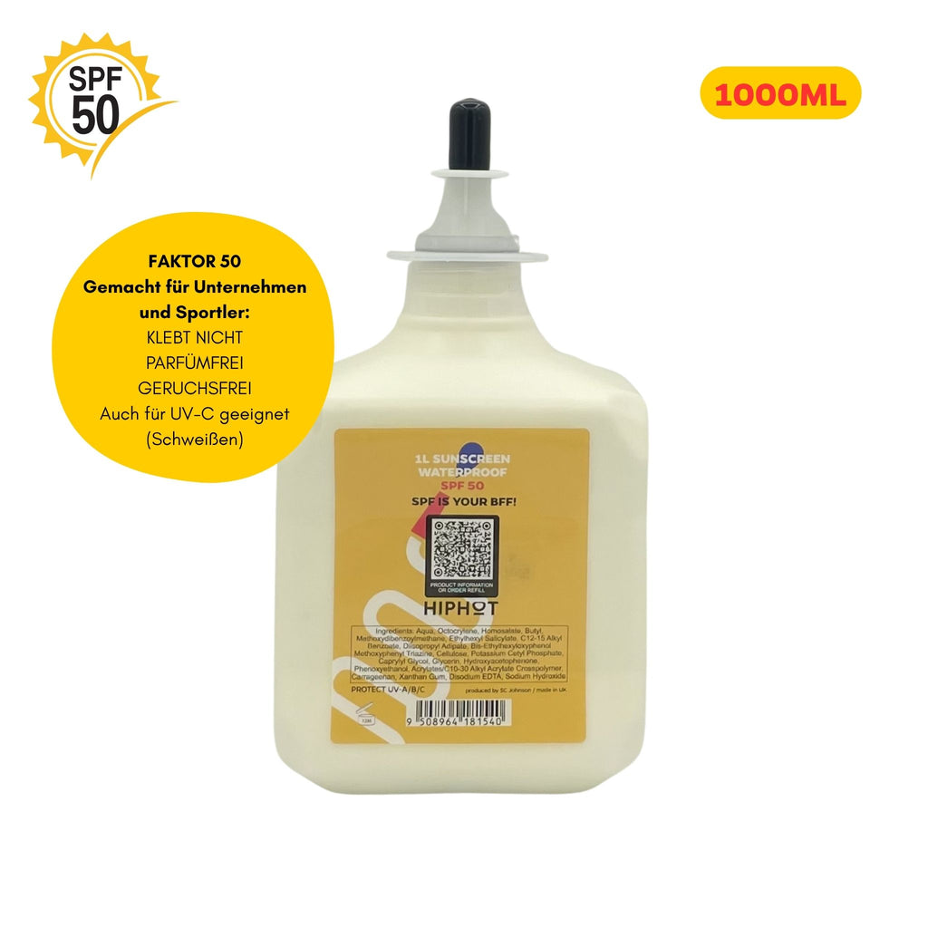 Recharge de crème solaire 1L SPF 50 résistante à l'eau pour distributeur 1500 doses