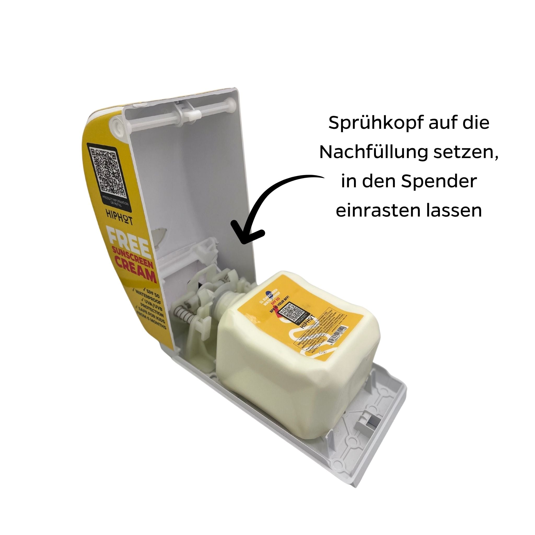 SPF 50 Nachfüllung in HIPHOT Spender einsetzen