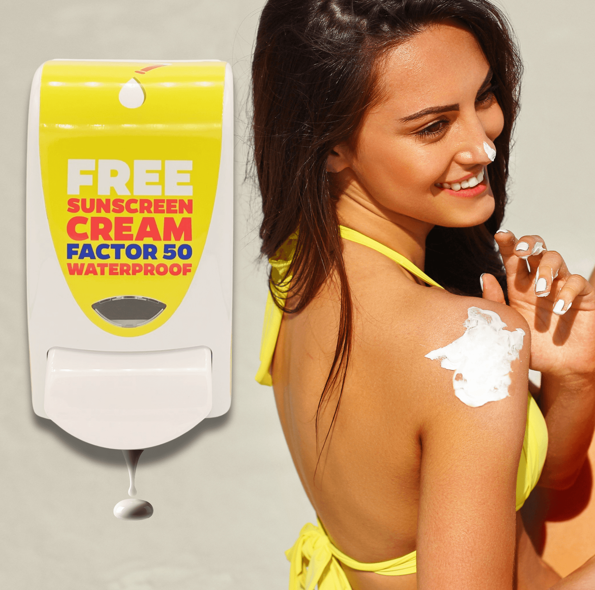 Distributeur de crème solaire robuste SPF 50 Texte anglais