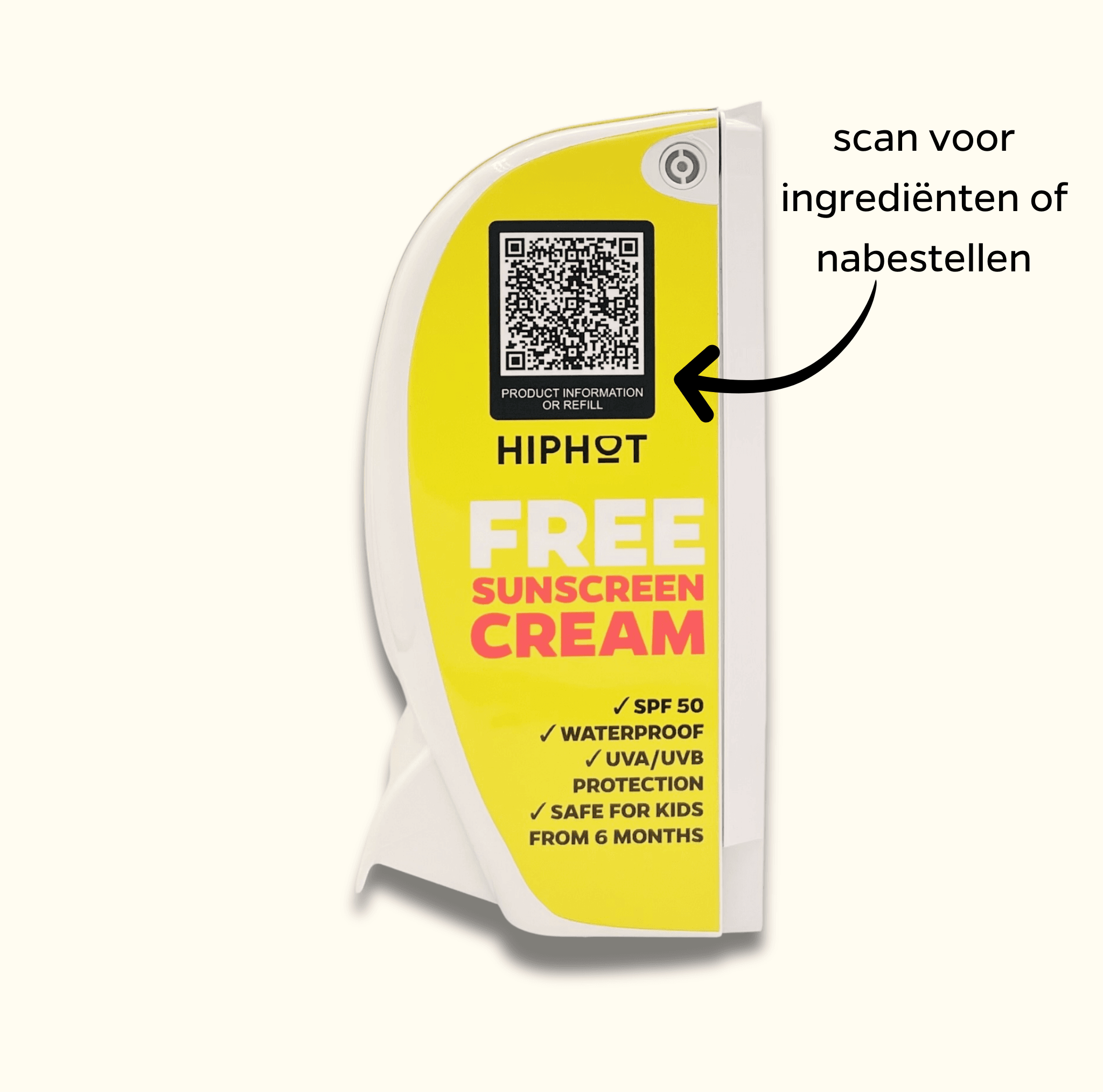 SPF 50 sunscreen dispenser left side English print