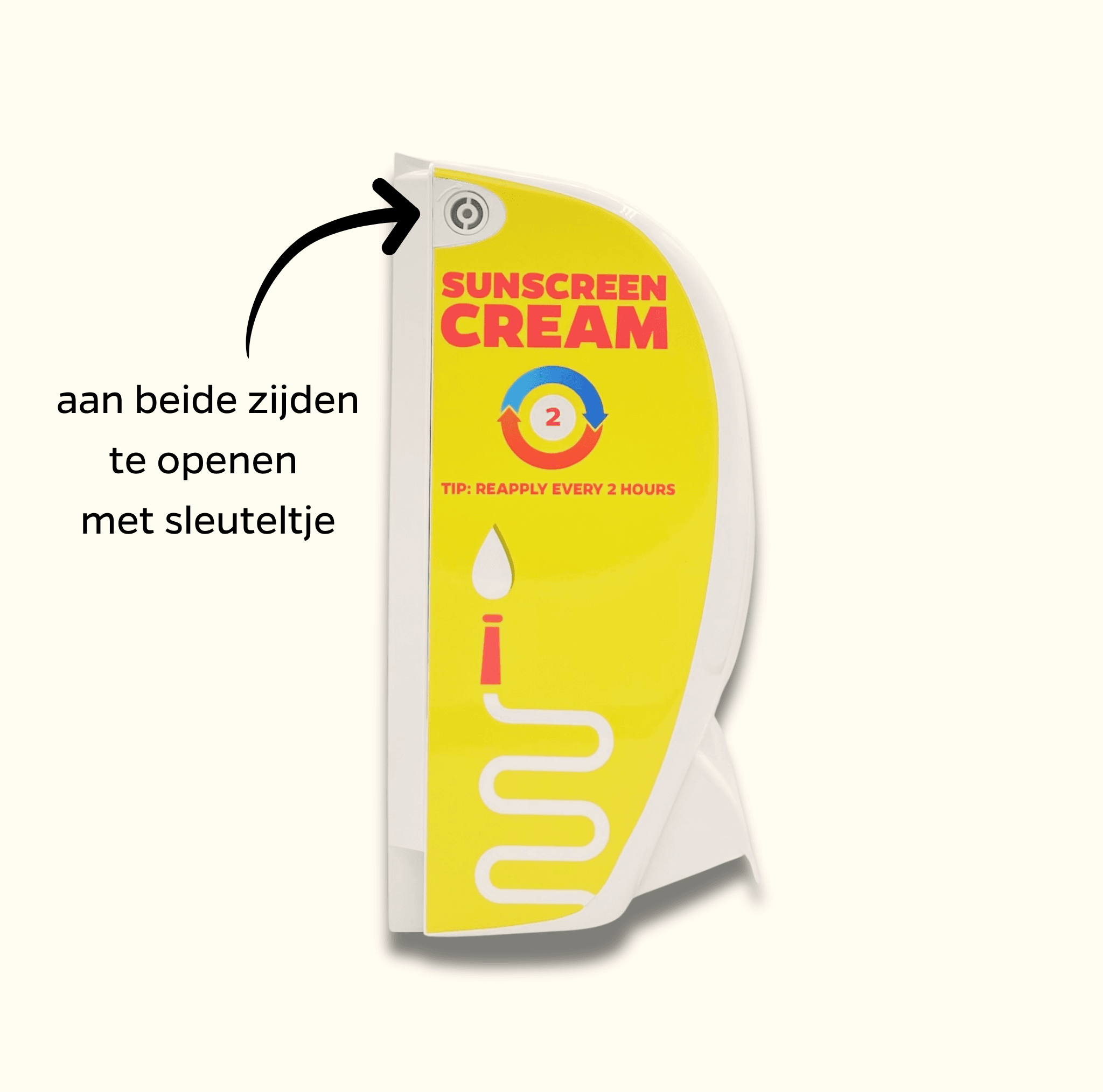 SPF 50 sunscreen dispenser right side English print