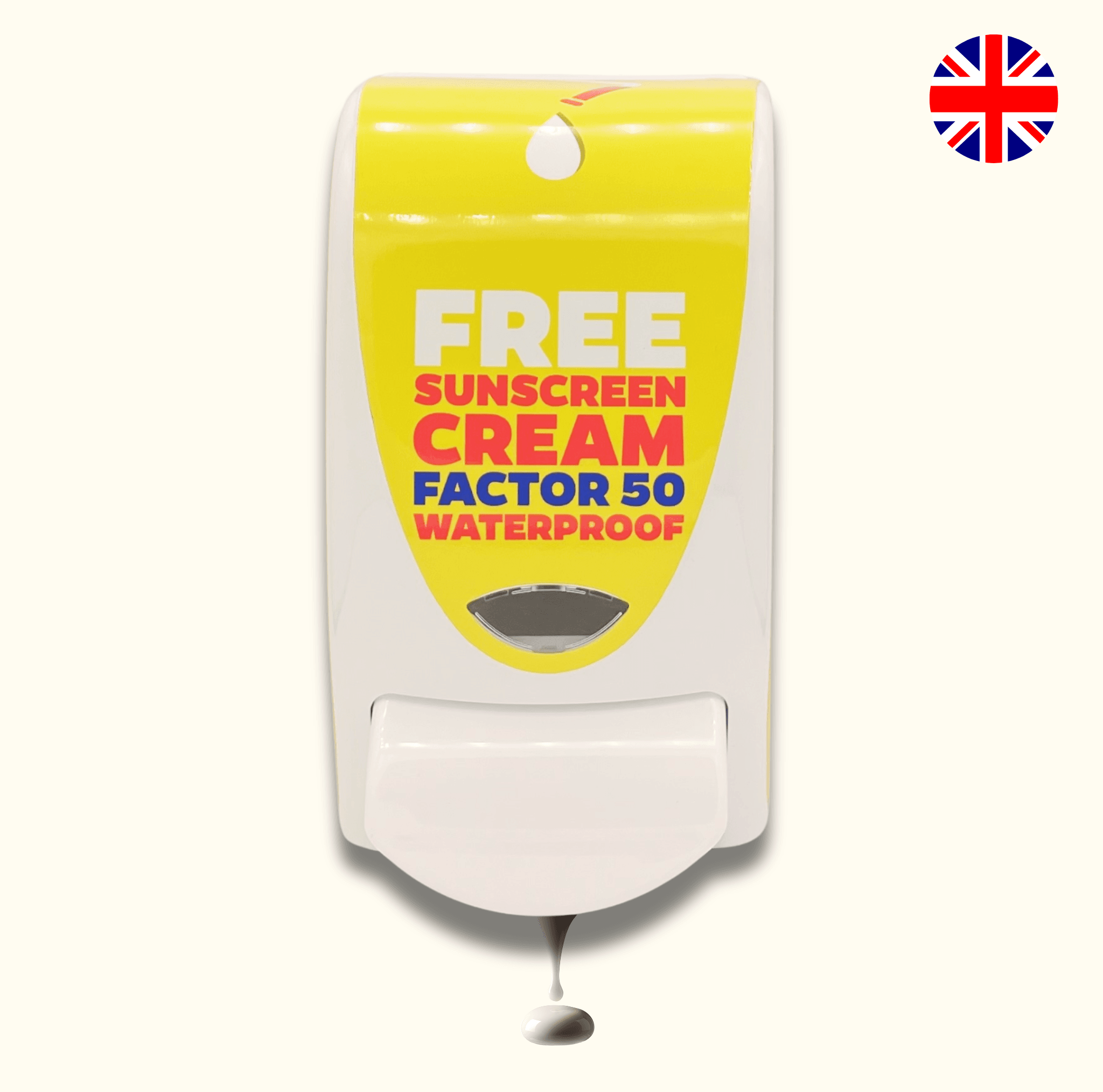 Distributeur de crème solaire robuste SPF 50 Texte anglais