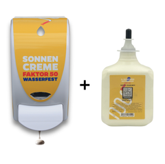 Sunscreen Dispenser SPF 50 German Text with 1L Sun Cream